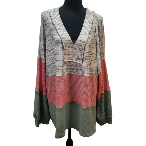 Holly Harper Sweaters - Haptics by Holly Harper Women's Plus Oversized Top 3X Colorblock Ribbed V-Neck